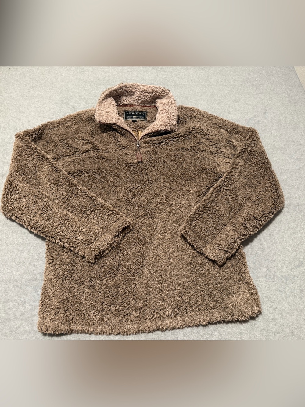 True Grit Gray Brown Sherpa Fleece 1/4 Zip Frosty Tip Pullover Jacket Women’s S